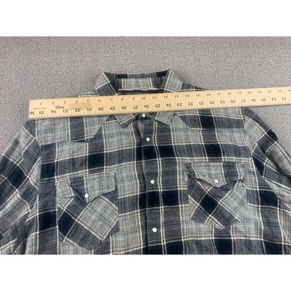 Levi's Men's XL Gray Pearl Check Western Shirt with Snap Buttons Country Cowboy - Picture 5 of 10